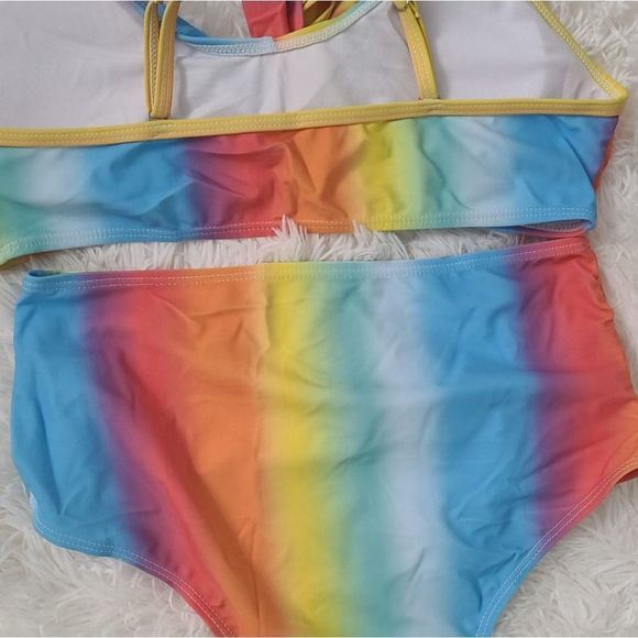 Summer sexy bikini print neon beach wear pool suim suit high waist tie multi col - Picture 6 of 6